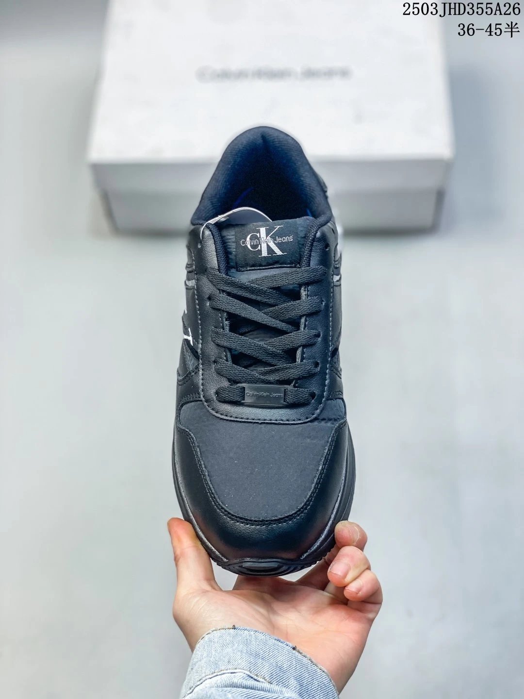 Luxury Leather Casual Running Shoes Black - Gallery Image 2 - Detailed View