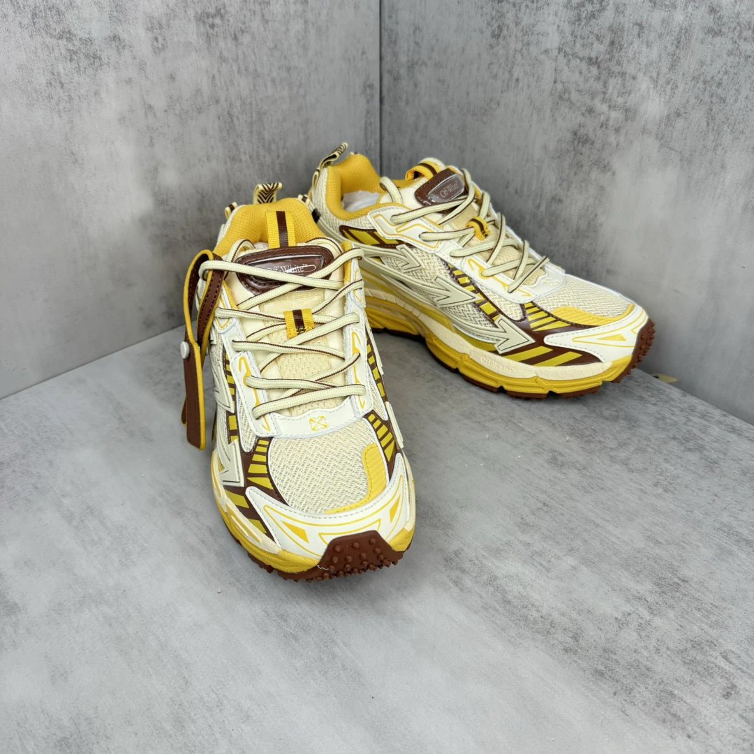 Retro Mesh Leather Running Sneakers Yellow Cream - Gallery Image 2 - Detailed View