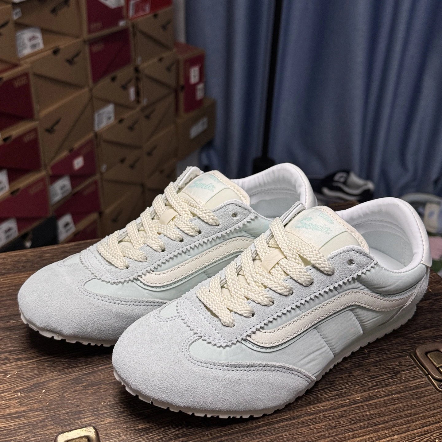 Retro Suede Nylon Low Sneakers Frost White - Gallery Image 4 - Detailed View