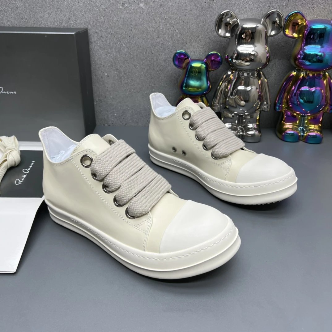 Rick Owens Leather Sneakers Lvory  - Gallery Image 3 - Detailed View