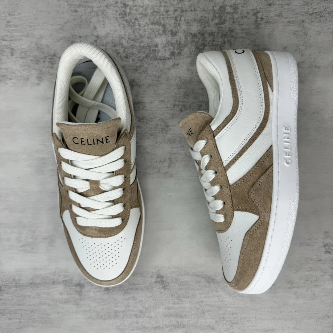 Unisex Low Top Skate Sneakers Leather Suede Warm Taupe - Gallery Image 3 - Detailed View