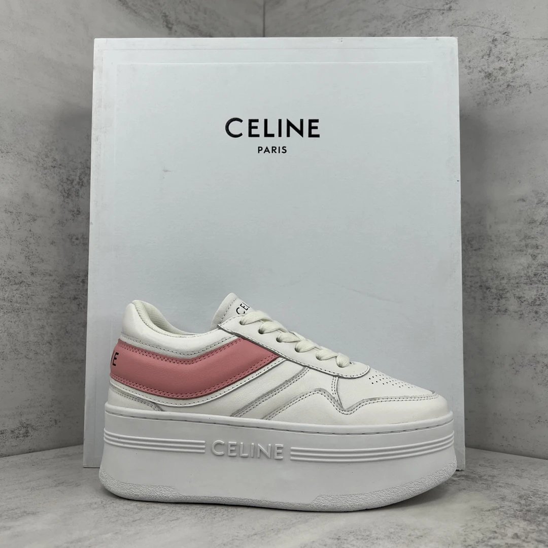 Platform Leather Sneakers Summer Casual Pink White - Gallery Image 1 - Detailed View