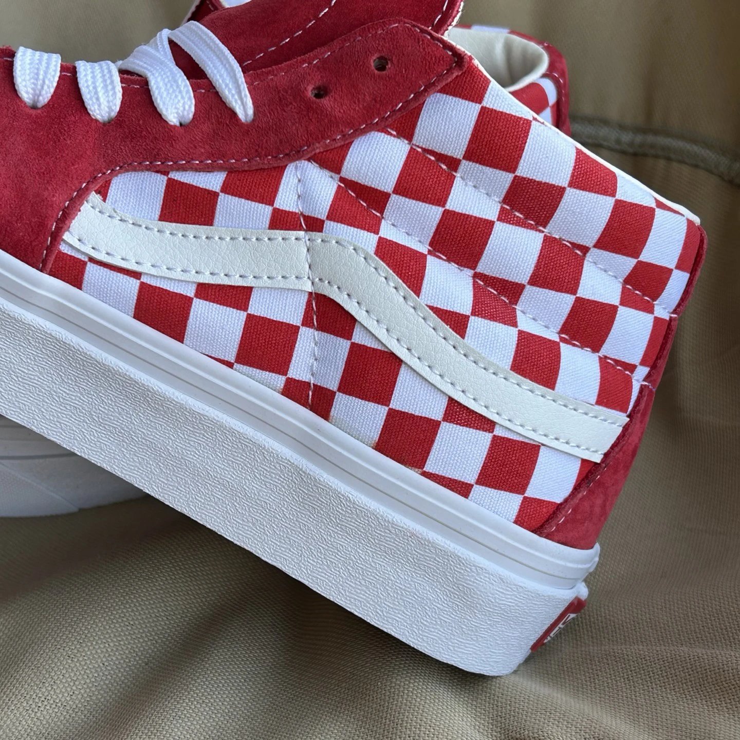 Checkered Suede Skate Sneakers Crimson - Gallery Image 5 - Detailed View