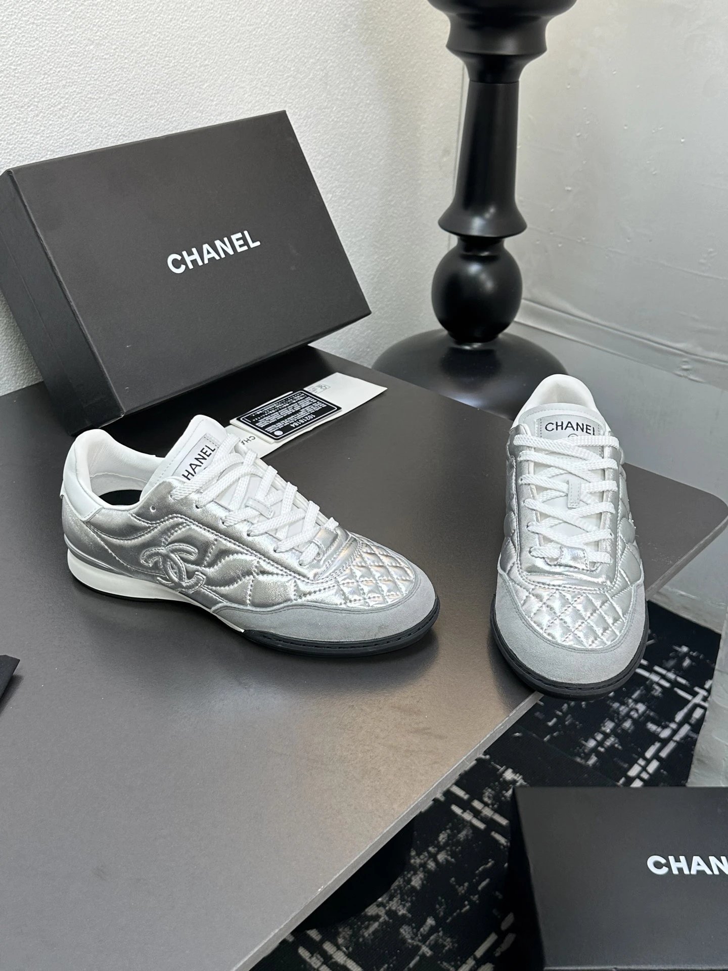 Chanel Quilted Sneakers Silver - Gallery Image 4 - Detailed View