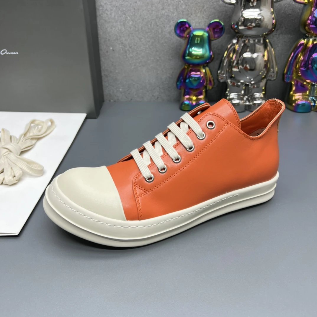 Rick Owens Leather Sneakers Orange - Gallery Image 6 - Detailed View