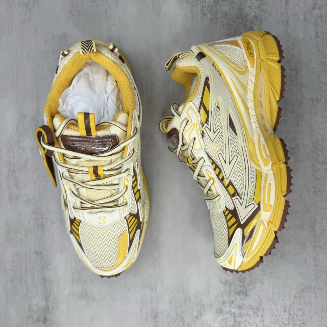 Retro Mesh Leather Running Sneakers Yellow Cream - Gallery Image 3 - Detailed View