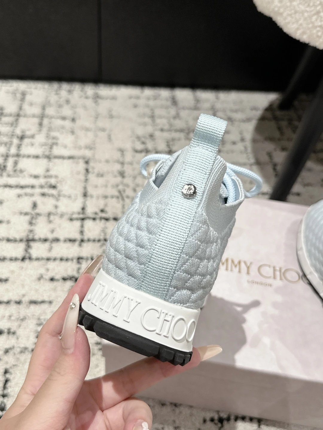 Jimmy Choo Knit Pearl Sneakers Blue - Gallery Image 7 - Detailed View