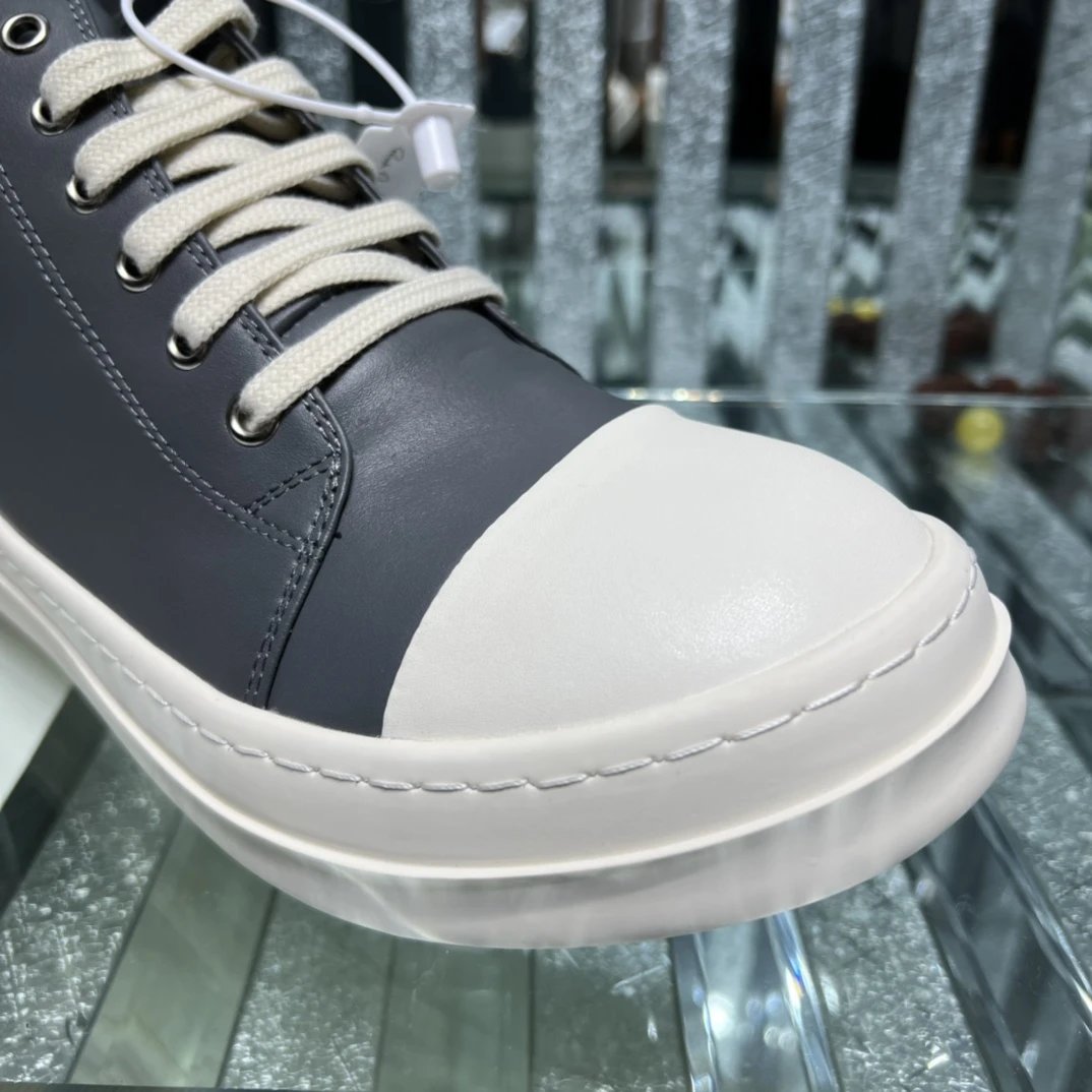 Rick Owens Leather Sneakers Gray - Gallery Image 4 - Detailed View