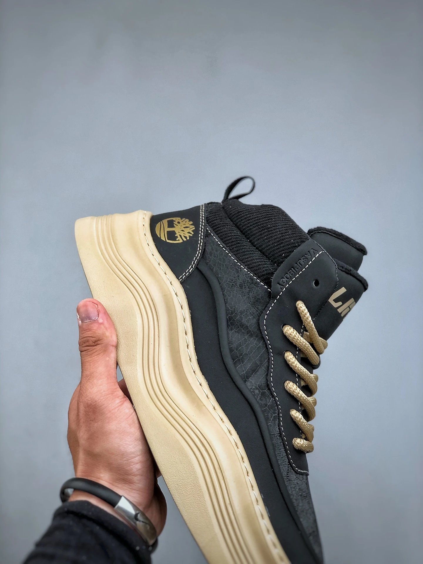 Chunky Leather High Top Boots Sandstone Black - Gallery Image 6 - Detailed View