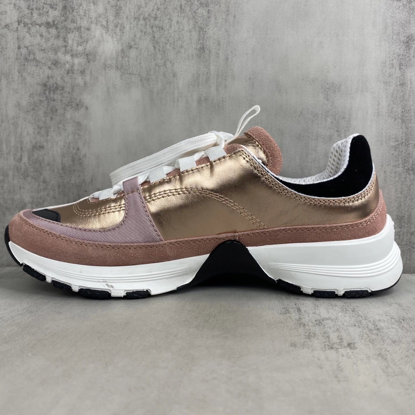 Luxury Leather Mesh Trainers with Metallic Rose Gold - Gallery Image 7 - Detailed View