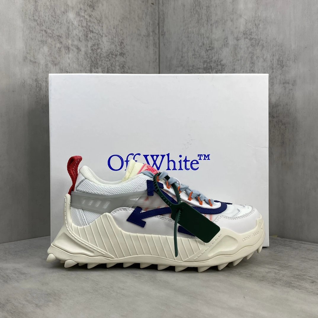 Chunky Hiking Sneakers Leather Oxford Mesh White Sapphire - Gallery Image 1 - Detailed View