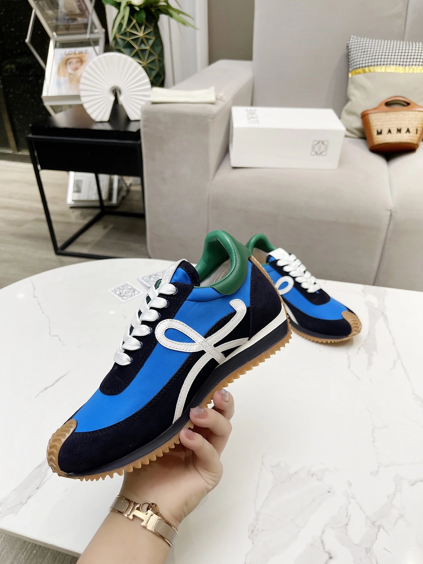 Loewe Hidden Heel Sneakers Blue White - Gallery Image 6 - Detailed View