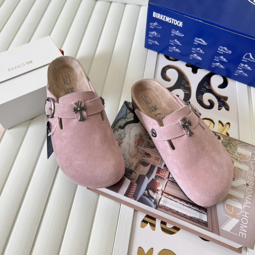 Suede Cross Buckle Closed Toe Clogs Soft Pink - Gallery Image 5 - Detailed View