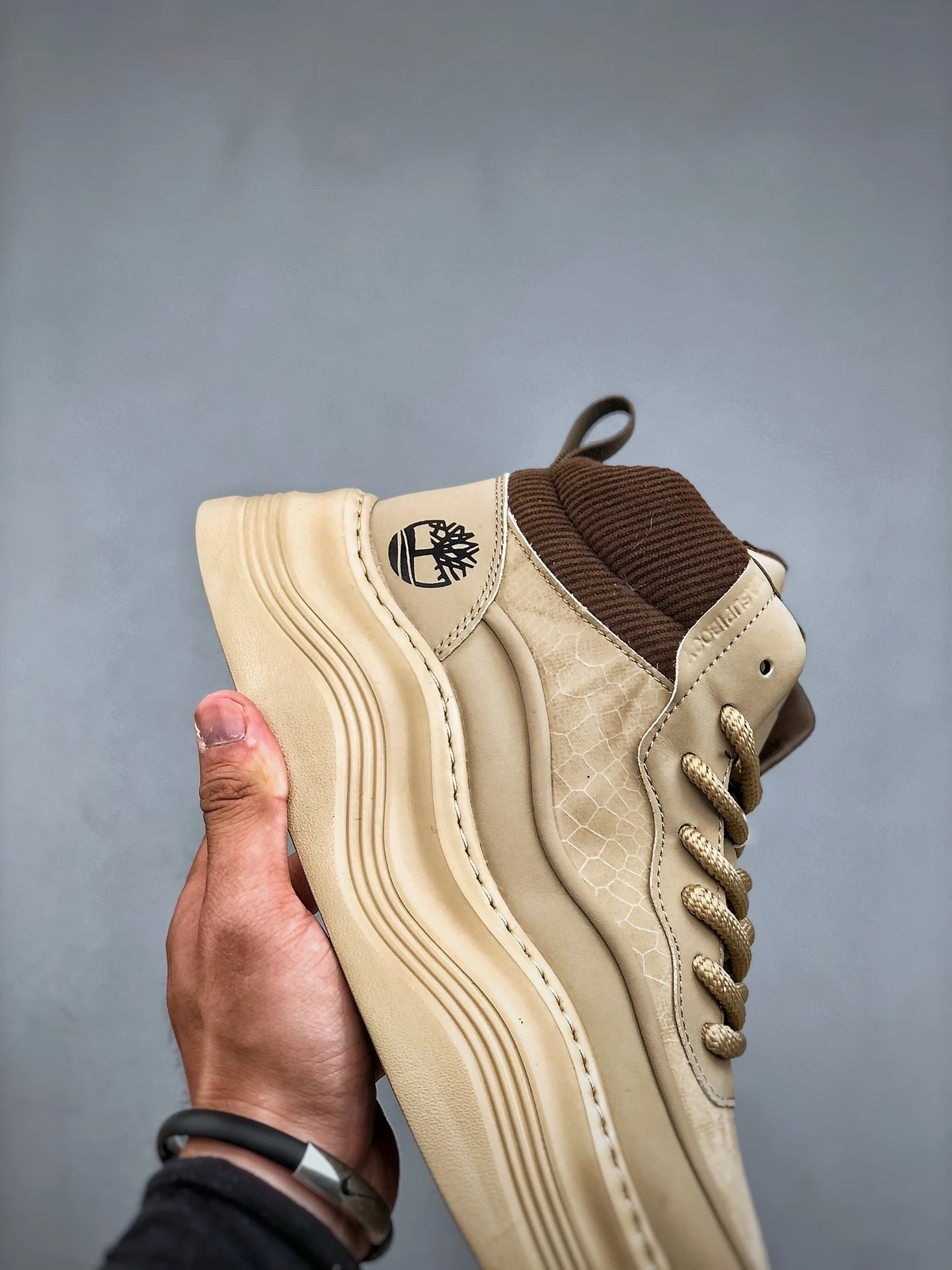 Chunky Leather High Top Boots Sandstone Beige - Gallery Image 6 - Detailed View