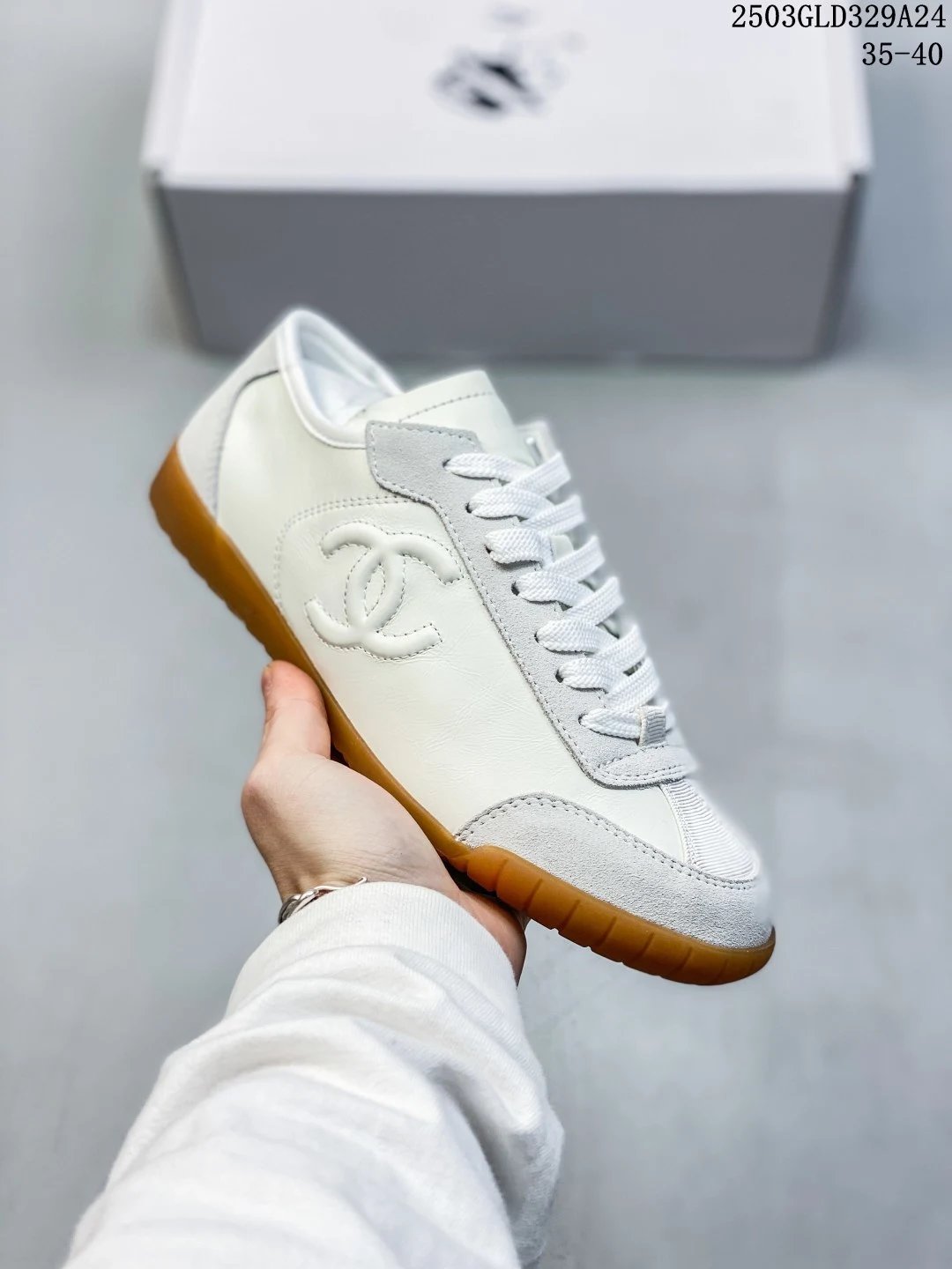 Classic Quilted Trainer Sneakers Space Leather Ivory - Gallery Image 1 - Detailed View