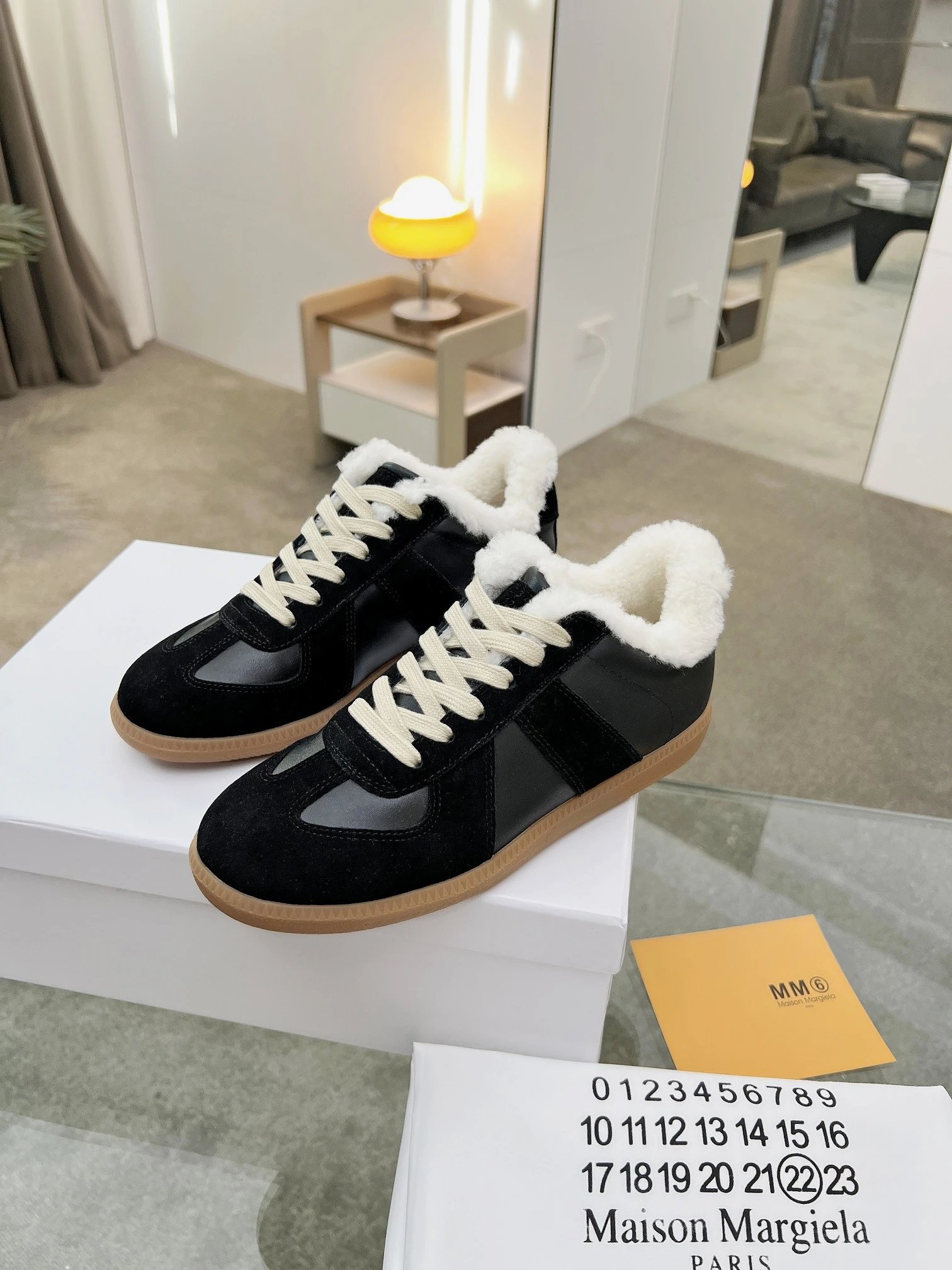 Maison Margiela MM6 Shearling Sneakers Black - Gallery Image 5 - Detailed View