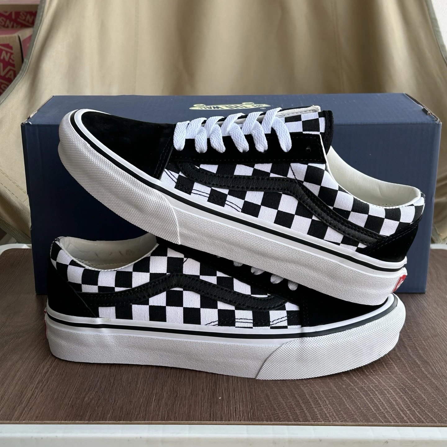Old Skool Low Top Skate Shoes Ebony Ivory Checkered - Gallery Image 2 - Detailed View