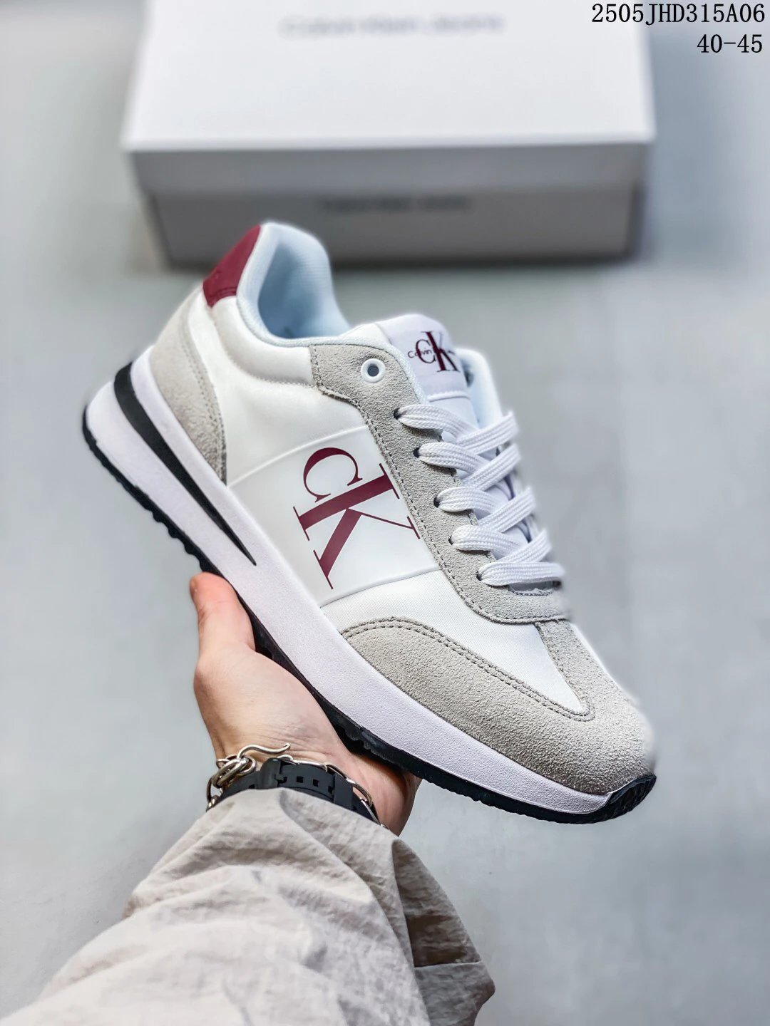 Retro Jogger Sneakers Suede Mesh Breathable Ivory Burgundy - Gallery Image 1 - Detailed View