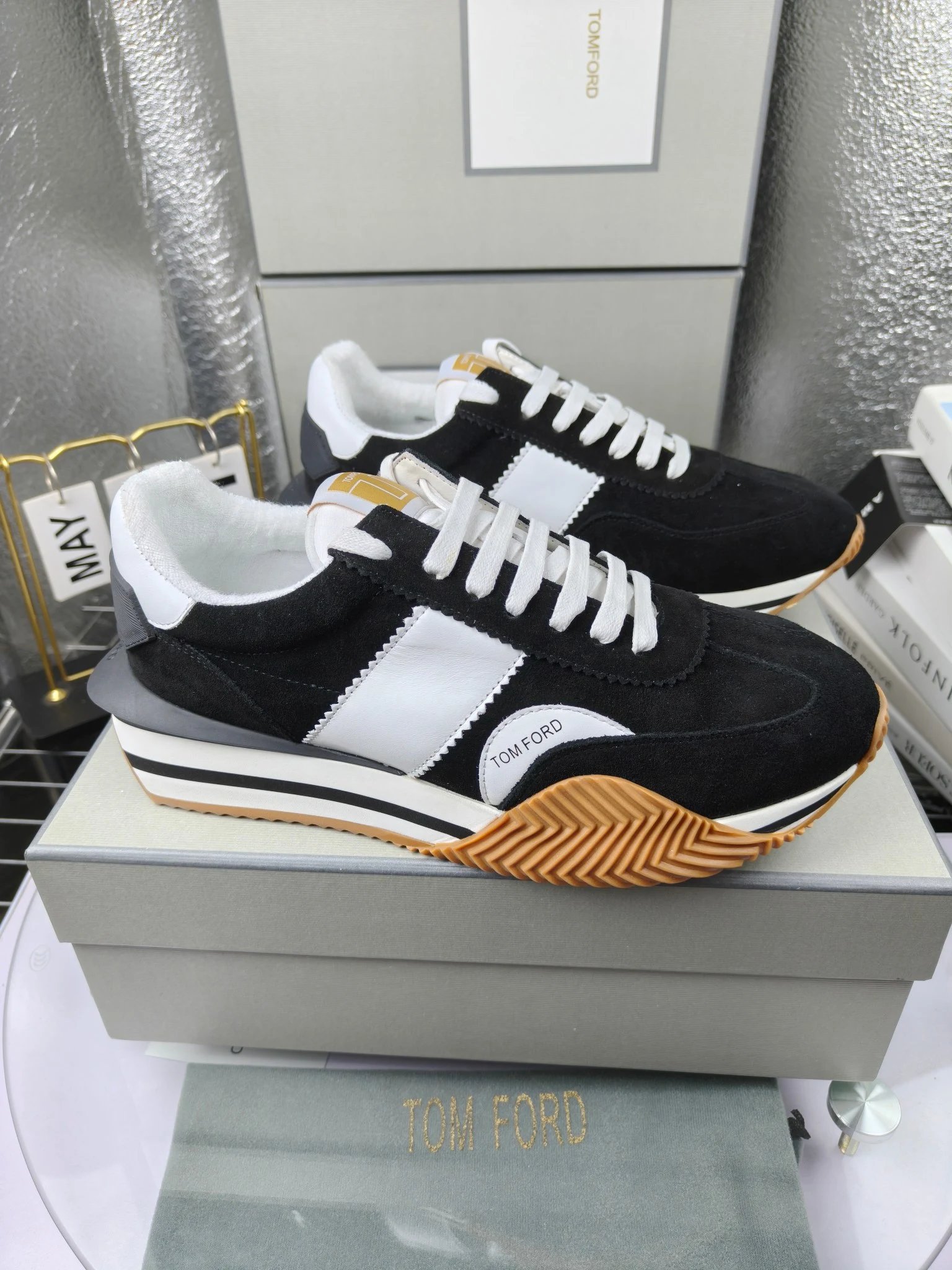 Retro Suede Leather Sneakers Ebony White - Gallery Image 1 - Detailed View
