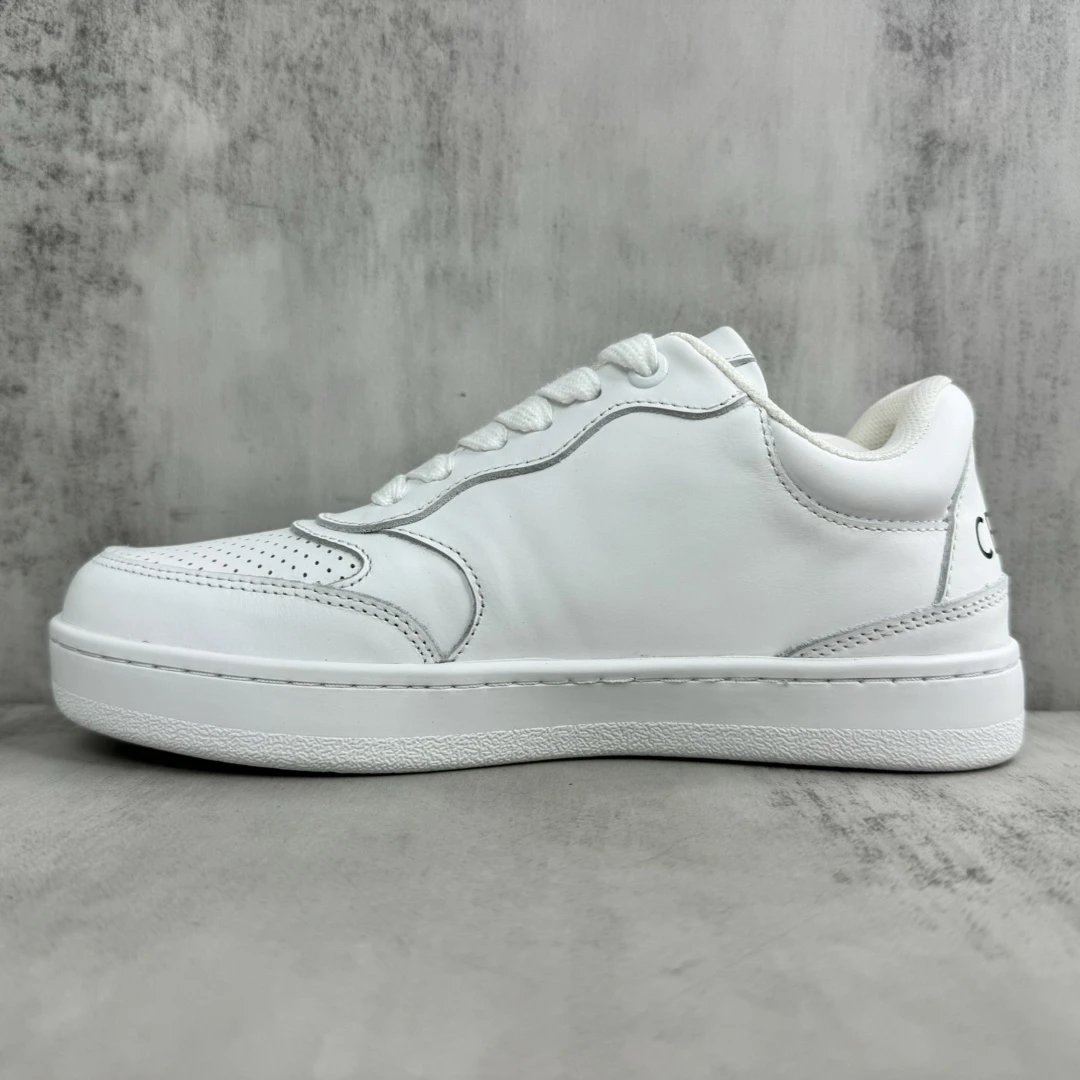 Low Top Leather Runner Sneakers with Arch Logo in Pure White - Gallery Image 7 - Detailed View
