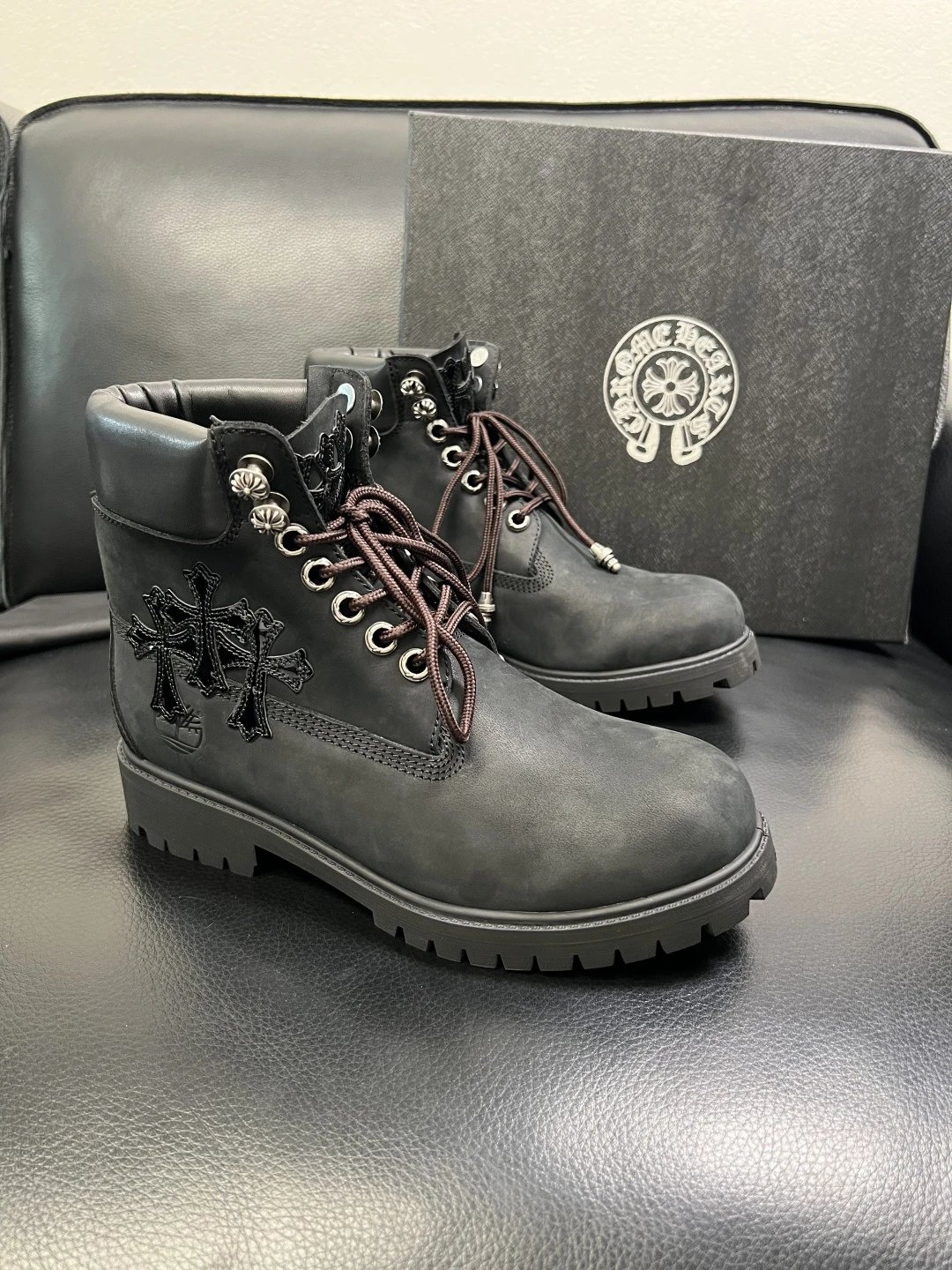 Italian Leather Combat Boots Ebony Black - Gallery Image 1 - Detailed View