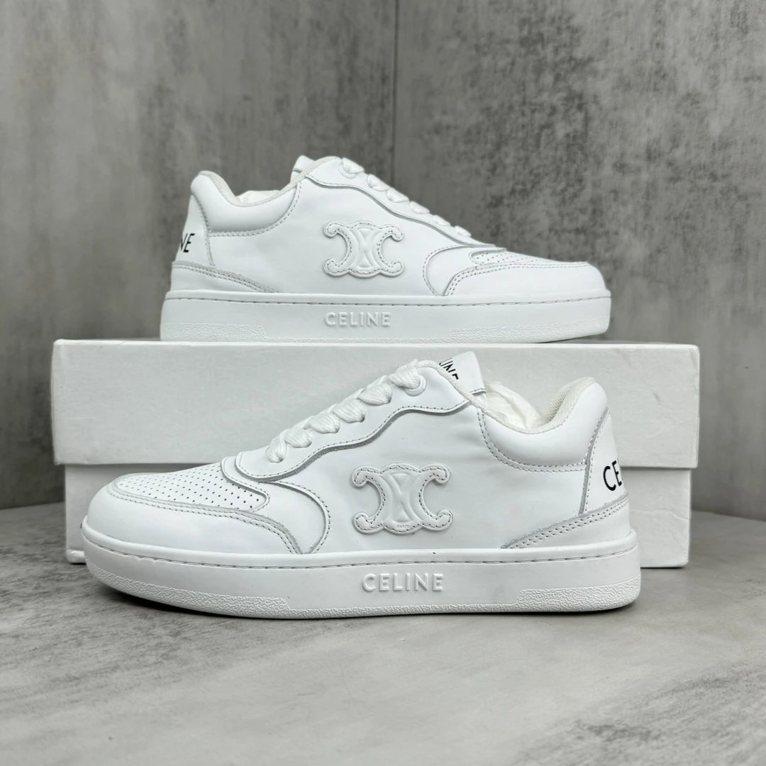 Low Top Leather Runner Sneakers with Arch Logo in Pure White - Gallery Image 9 - Detailed View