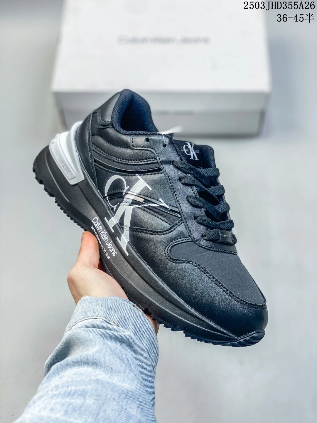 Luxury Leather Casual Running Shoes Black - Gallery Image 1 - Detailed View