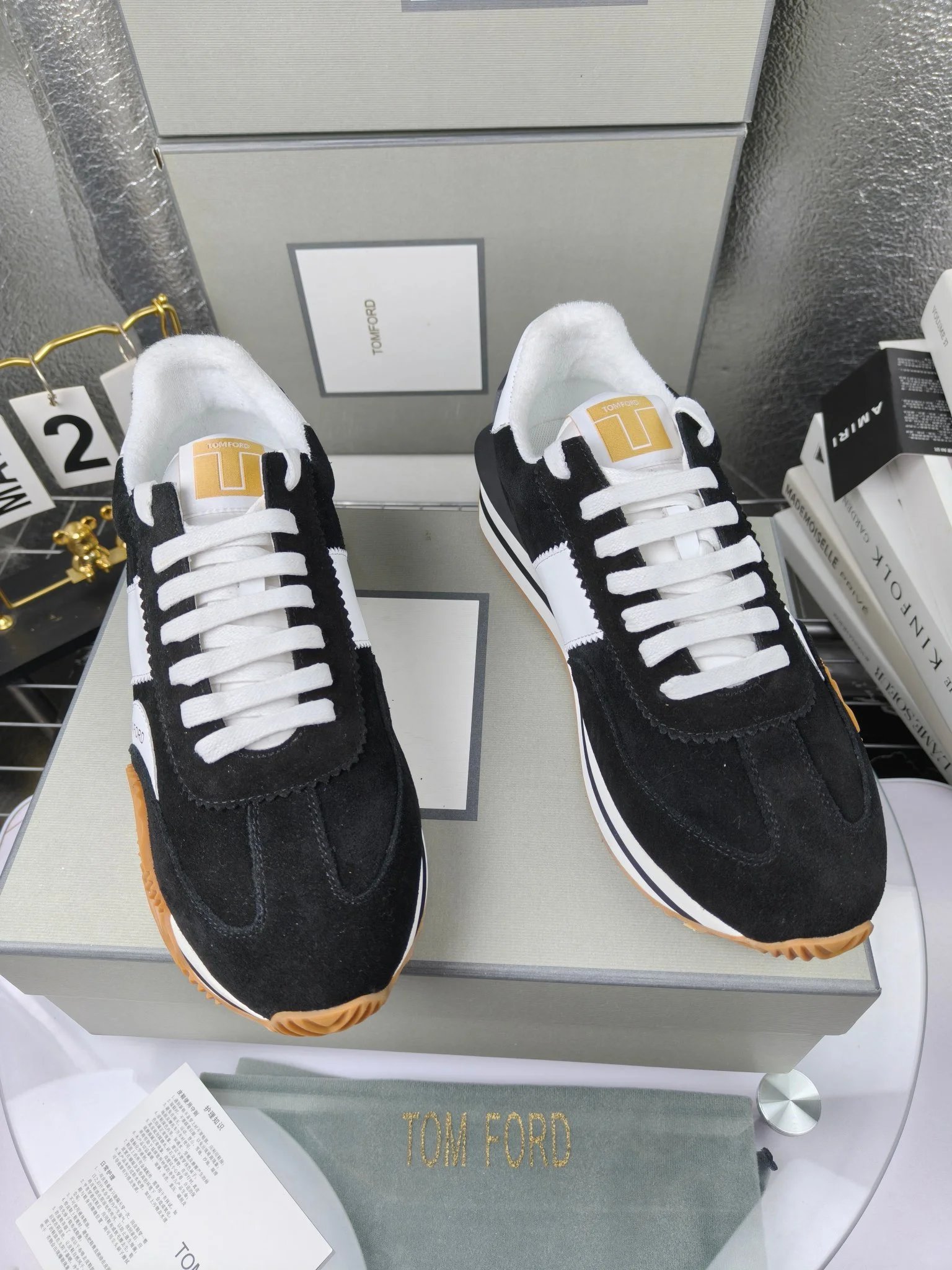 Retro Suede Leather Sneakers Ebony White - Gallery Image 3 - Detailed View
