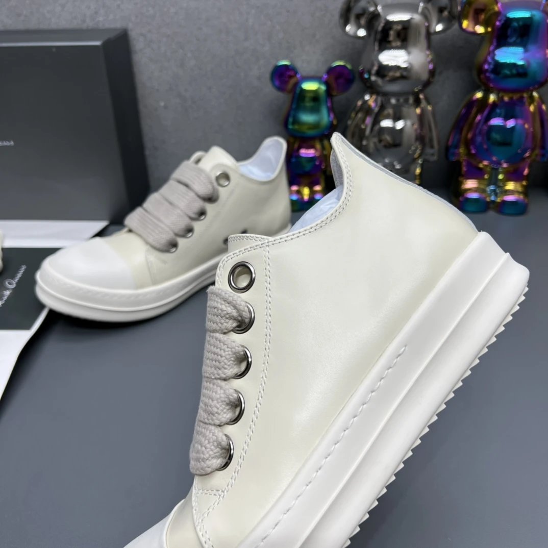 Rick Owens Leather Sneakers Lvory  - Gallery Image 5 - Detailed View