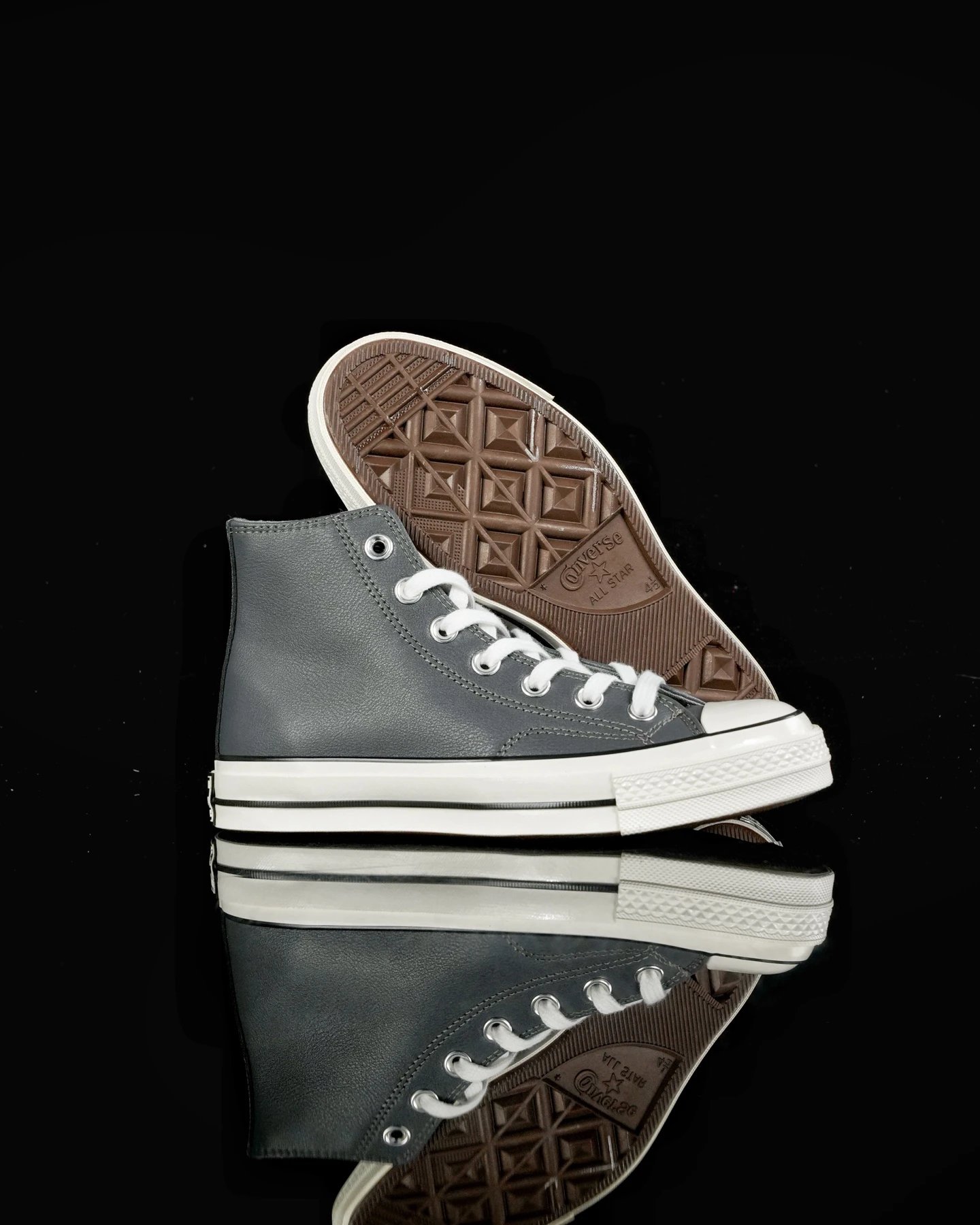 Vintage Leather High Top Sneakers Retro Gray - Gallery Image 5 - Detailed View