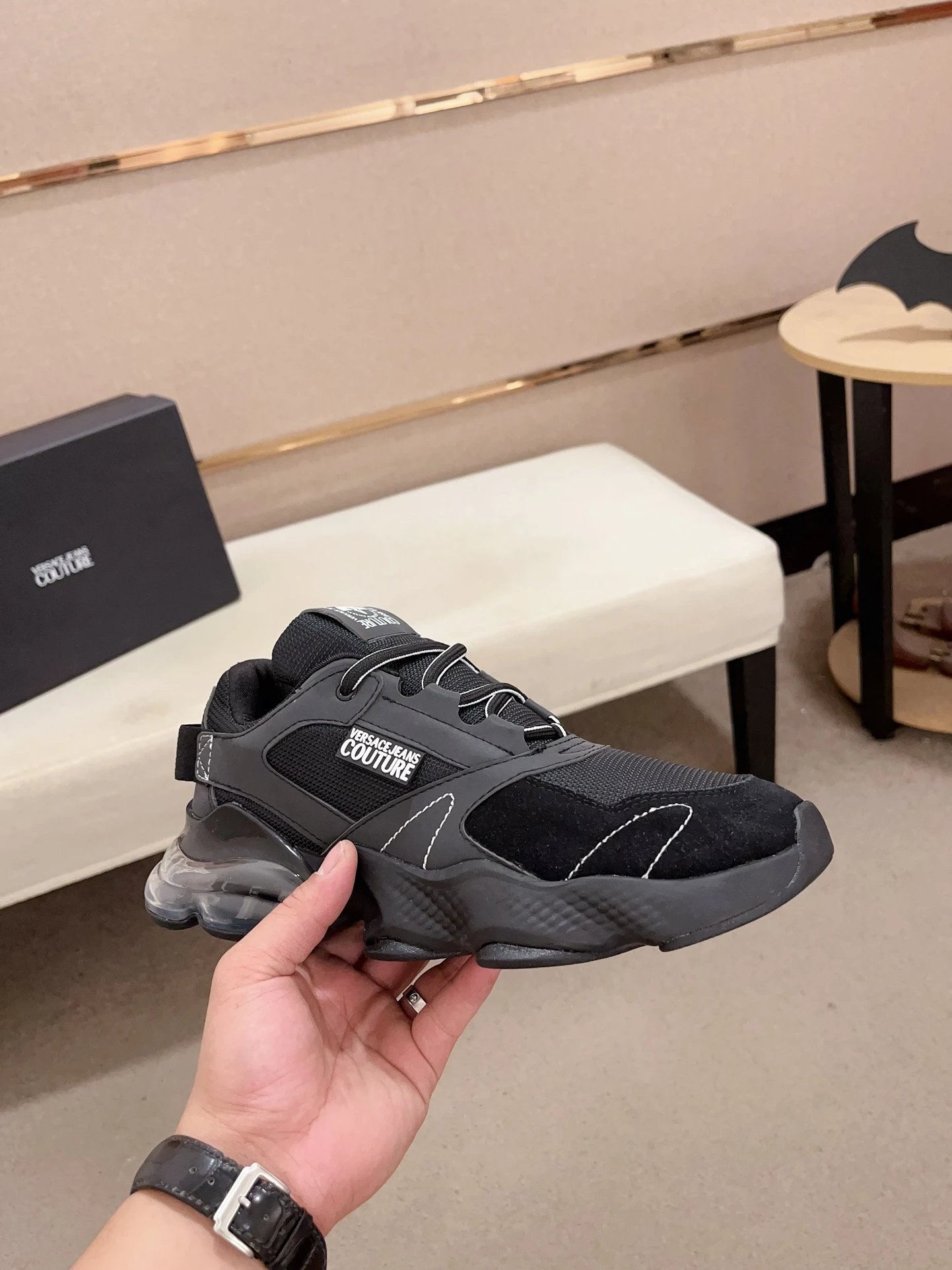 Luxury Mesh Leather Sneakers Onyx Black - Gallery Image 4 - Detailed View