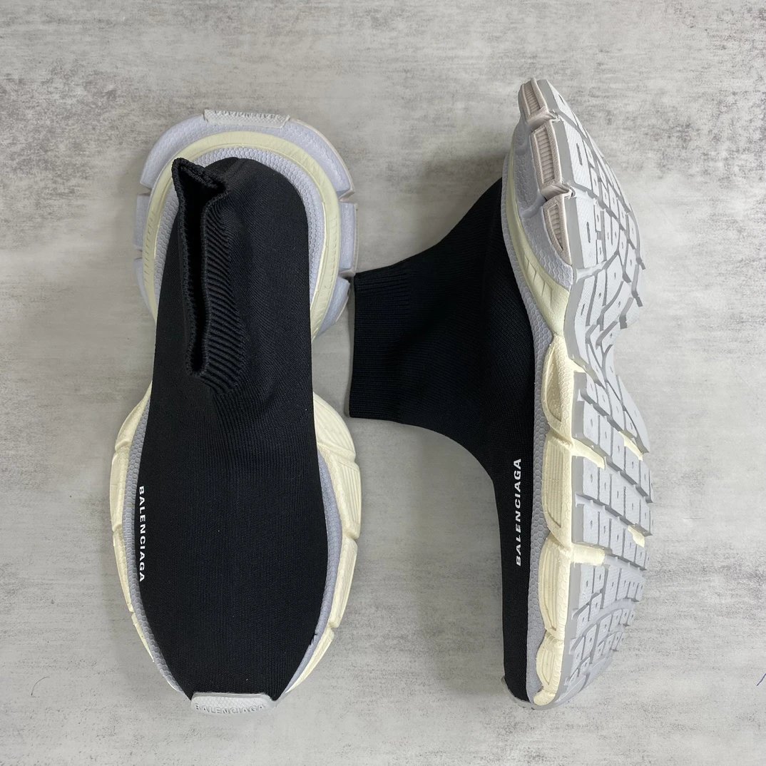 Retro Sock Sneakers Knit High Top Chunky Sole Ebony Black - Gallery Image 3 - Detailed View