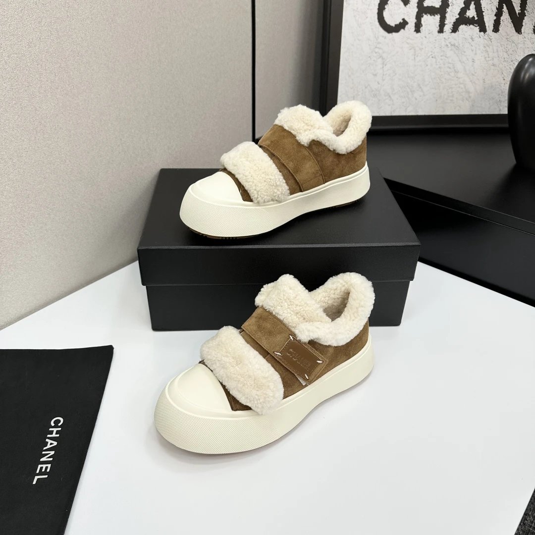 Chanel Shearling Panda Sneakers Brown - Gallery Image 3 - Detailed View