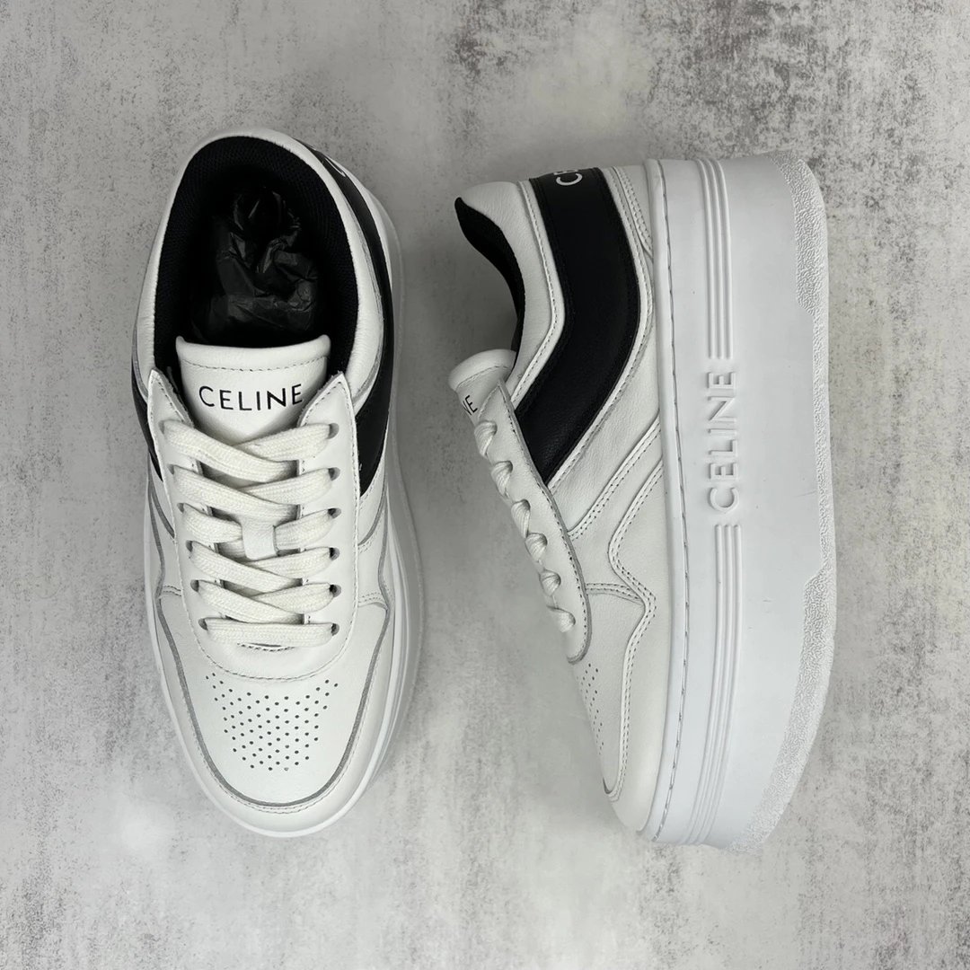 Platform Leather Sneakers with Lace-Up Design in Ivory Black - Gallery Image 3 - Detailed View