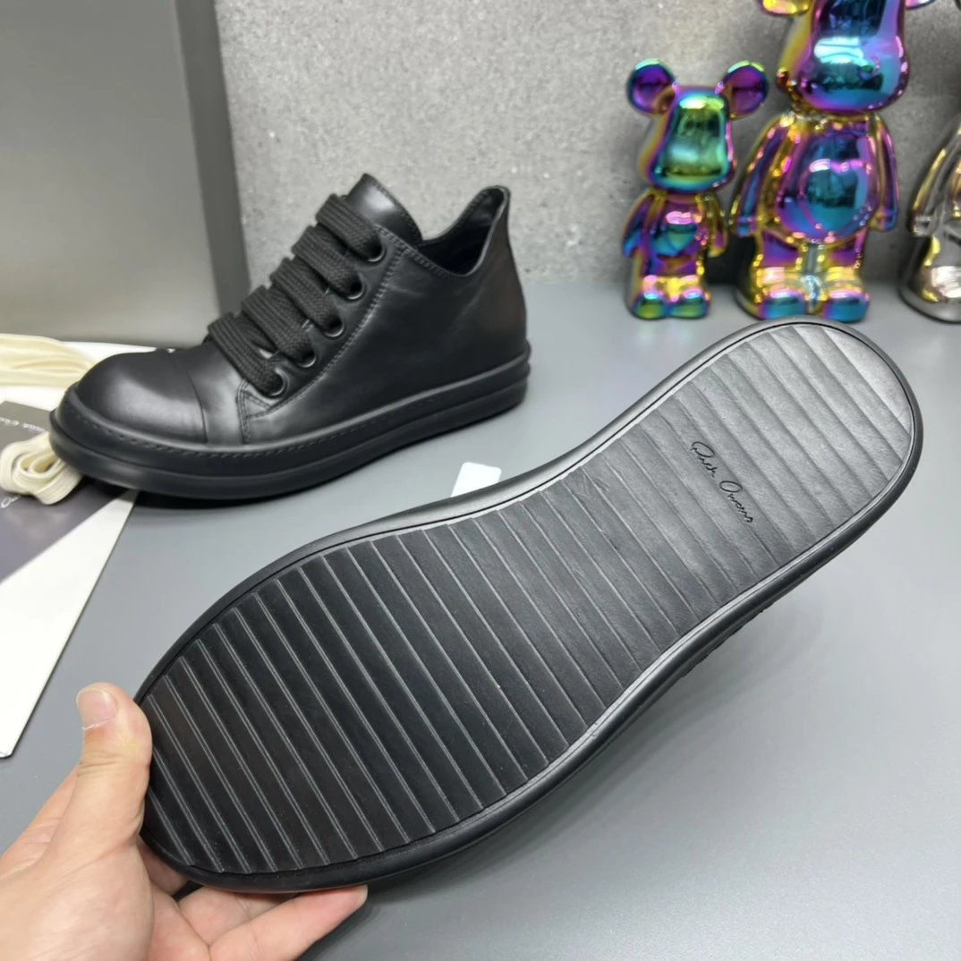 Rick Owens Leather Sneakers Black - Gallery Image 9 - Detailed View