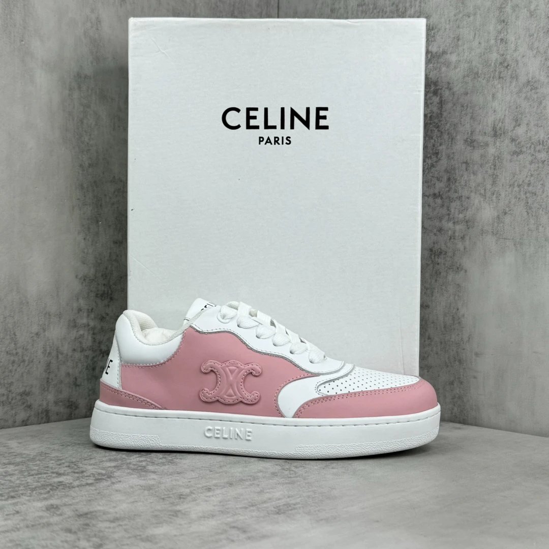 Low Top Leather Runner Sneakers Retro Pink White - Gallery Image 1 - Detailed View