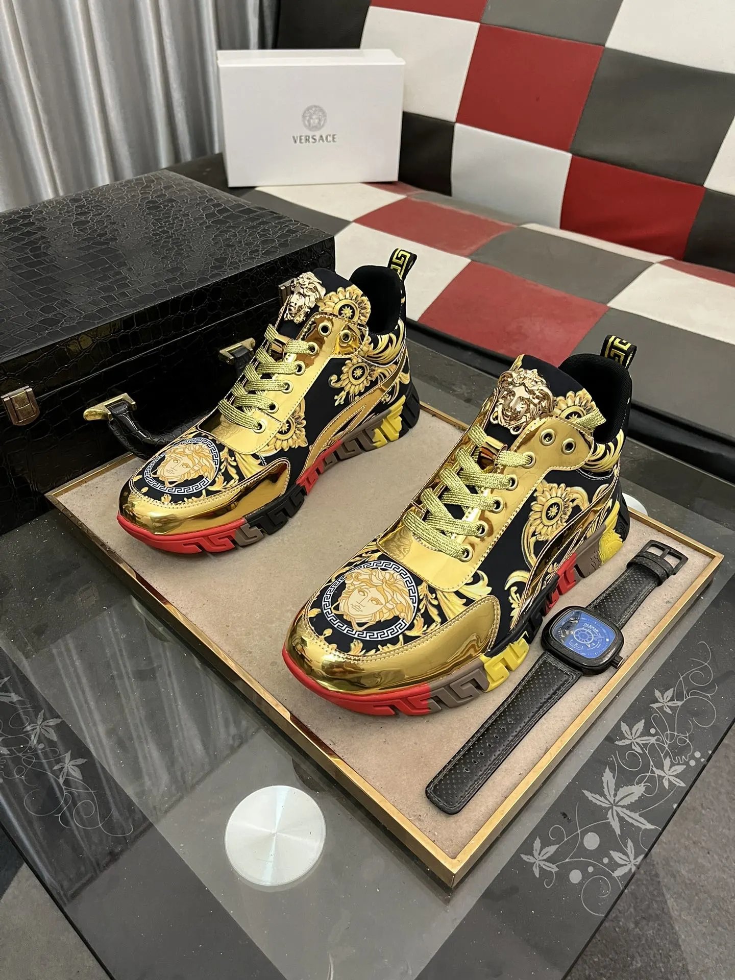 Luxury Leather Fashion Sneakers Baroque Gold - Gallery Image 2 - Detailed View