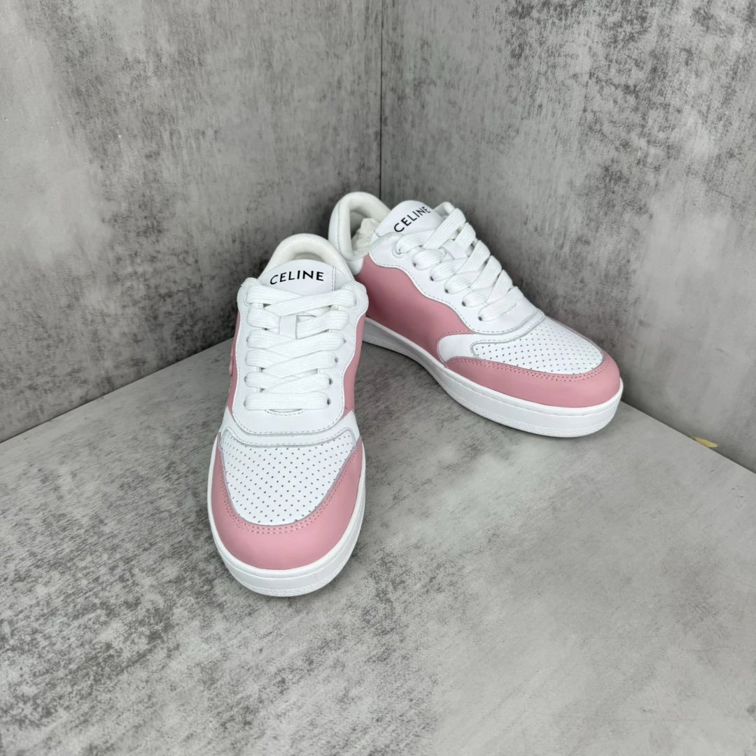 Low Top Leather Runner Sneakers Retro Pink White - Gallery Image 2 - Detailed View