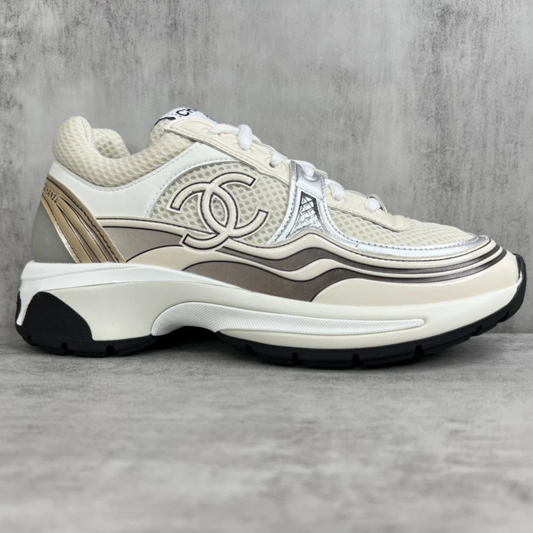 Resort Mesh Leather Chunky Sneakers Ivory Mocha - Gallery Image 6 - Detailed View