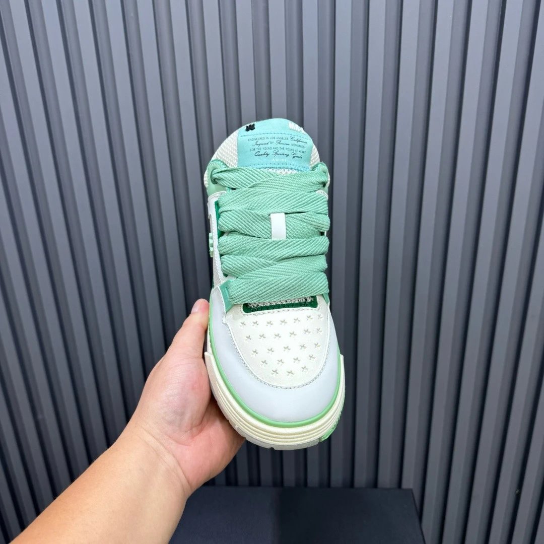 Luxury Low Top Leather Sneakers Mesh Panel Mint Green - Gallery Image 4 - Detailed View