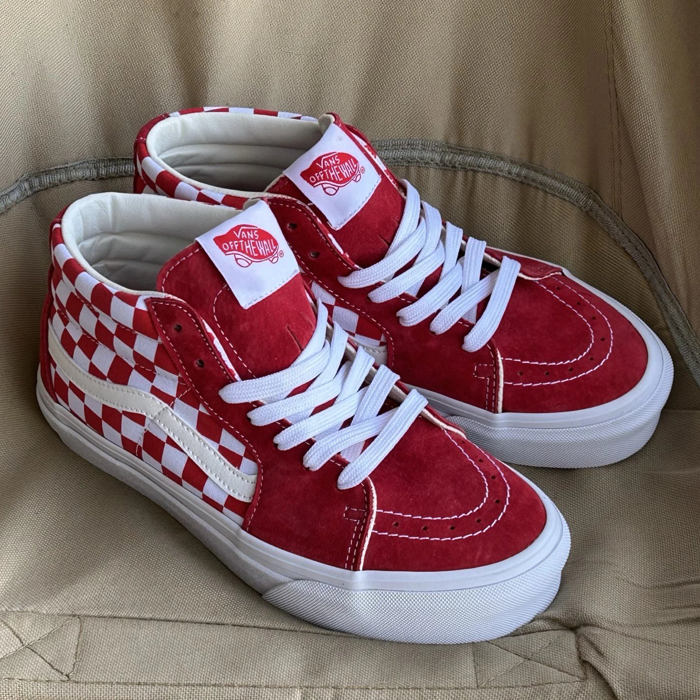 Checkered Suede Skate Sneakers Crimson - Gallery Image 2 - Detailed View