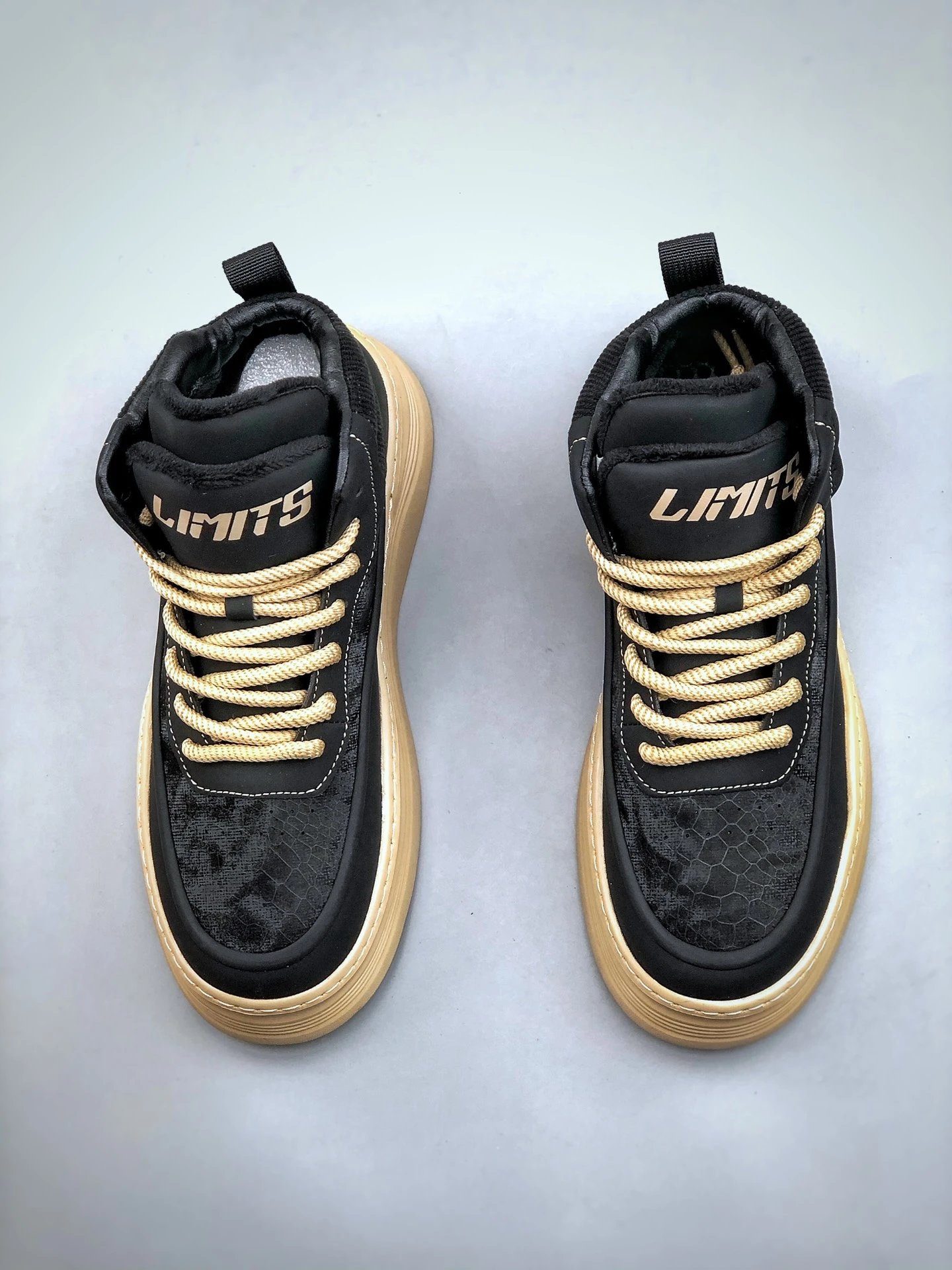 Chunky Leather High Top Boots Sandstone Black - Gallery Image 5 - Detailed View