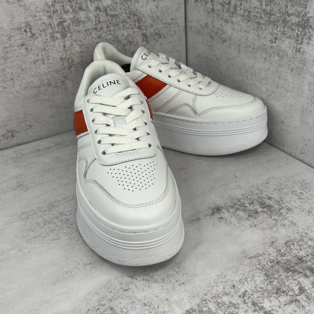 Platform Leather Cookie Sneakers Summer White Blaze Orange - Gallery Image 2 - Detailed View