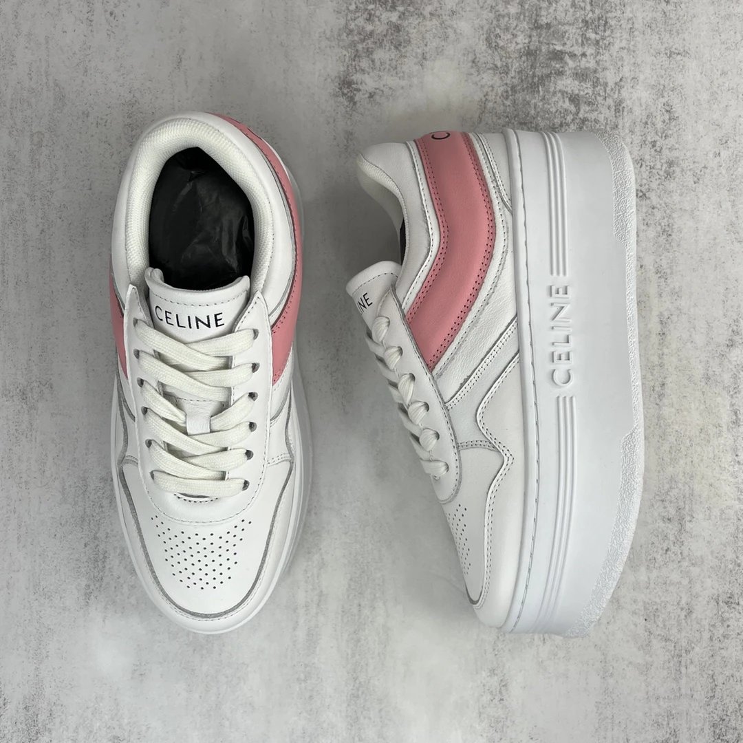 Platform Leather Sneakers Summer Casual Pink White - Gallery Image 3 - Detailed View