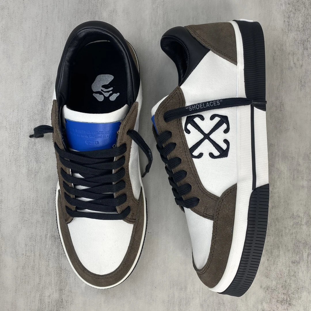 Low Vulcanized Canvas Sneakers Suede Trim White Mocha - Gallery Image 3 - Detailed View