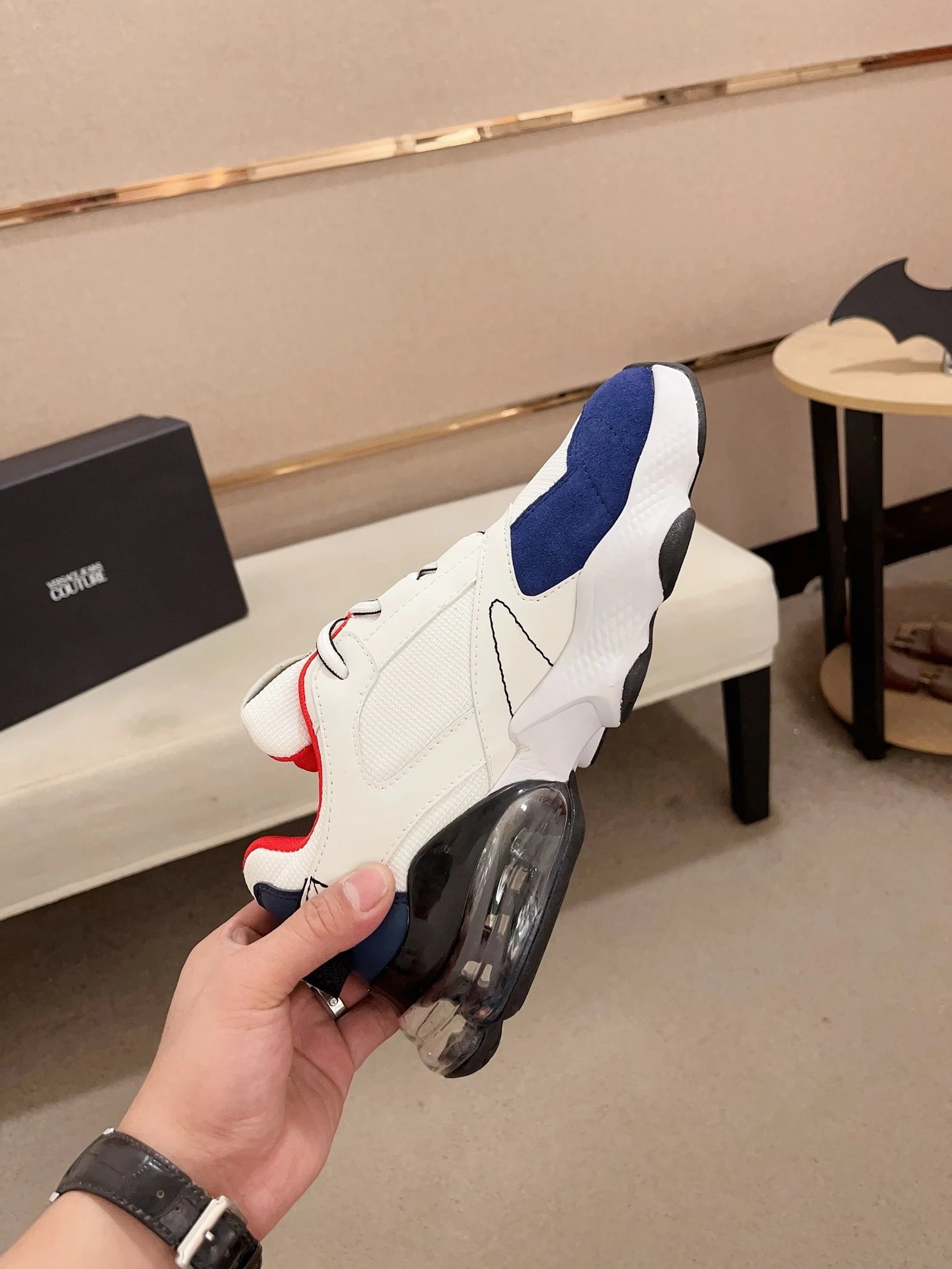 Luxury Leather Dad Sneakers White Sapphire - Gallery Image 5 - Detailed View