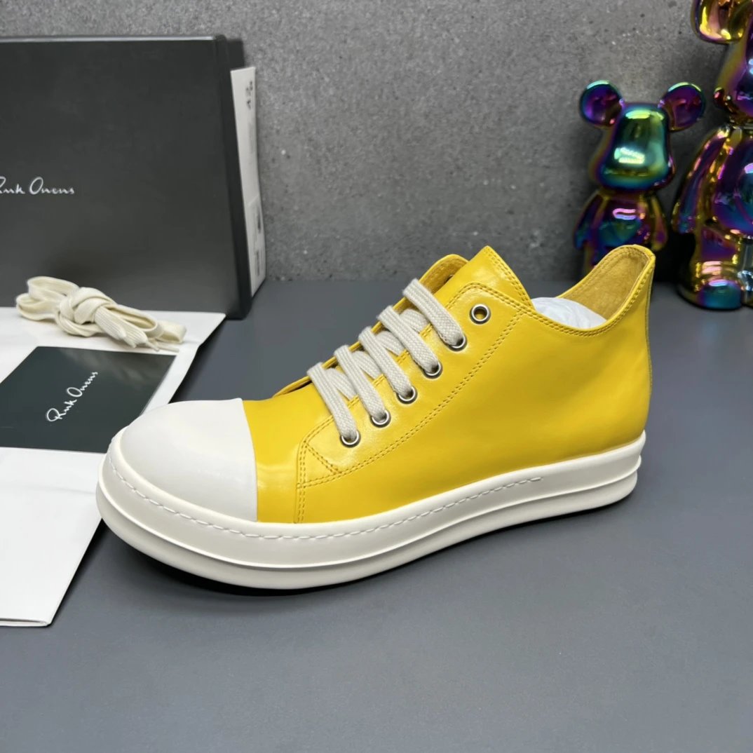 Rick Owens Leather Sneakers Yellow - Gallery Image 6 - Detailed View