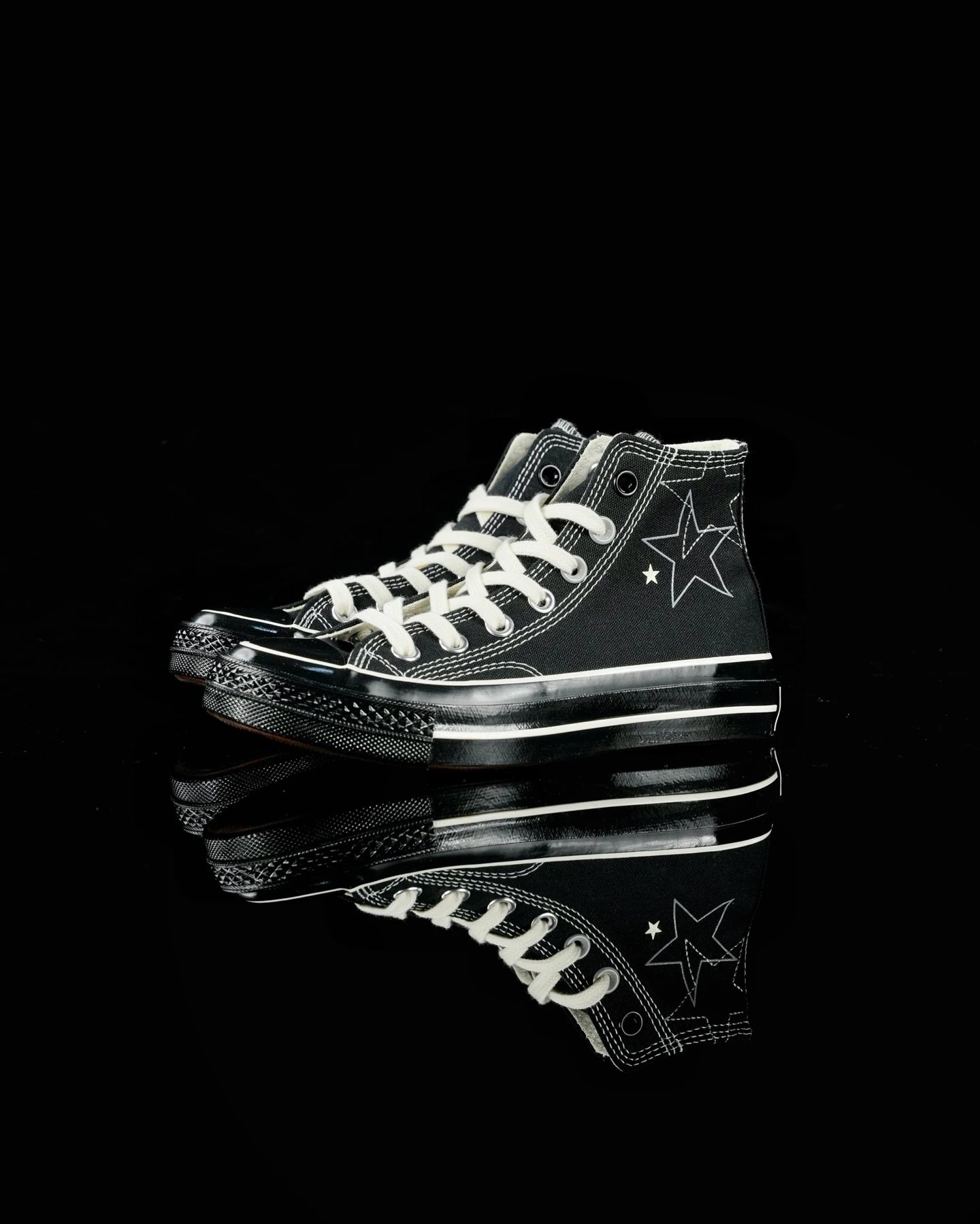 High Top Canvas Sneakers Star Stitch Jet Black - Gallery Image 1 - Detailed View