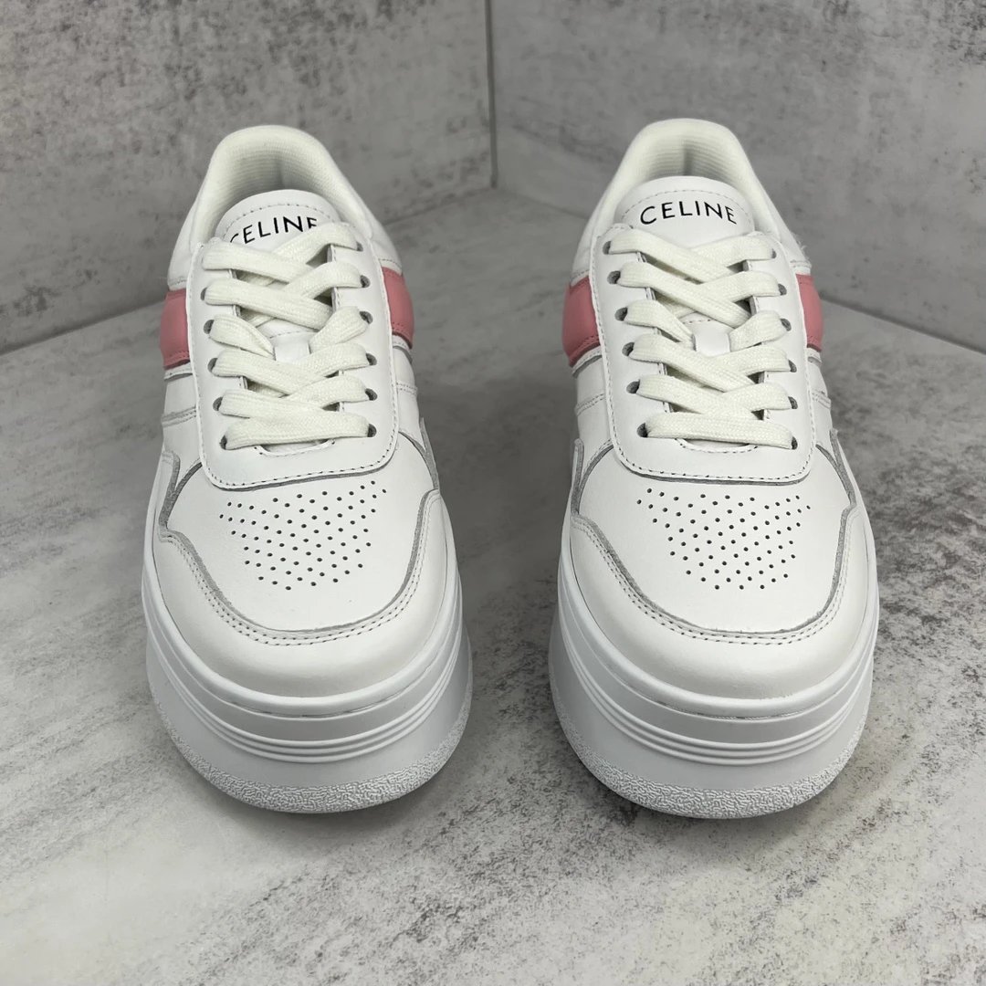 Platform Leather Sneakers Summer Casual Pink White - Gallery Image 4 - Detailed View