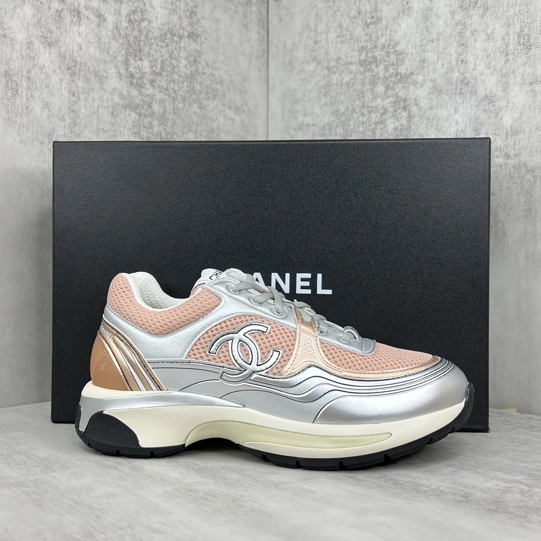 Resort Mesh Leather Sneakers Silver Rose Gold - Gallery Image 1 - Detailed View